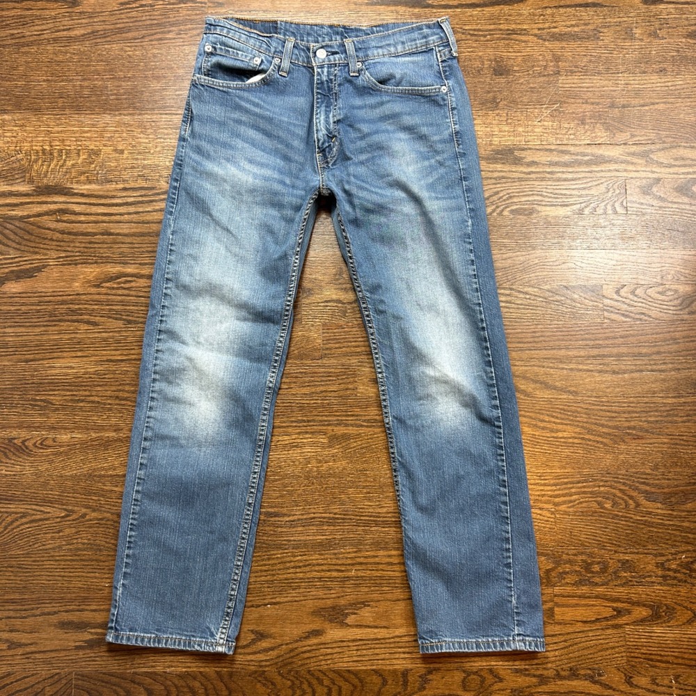 Levis 505 Jeans Mens 32x30 Blue Straight Medium‎ Wash Denim Distressed Faded